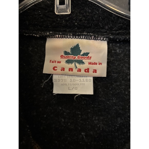Vintage 90s Quality Goods Canada Fall Leaves‎ Black Fleece Zip-Up Vest Size L - Picture 2 of 6